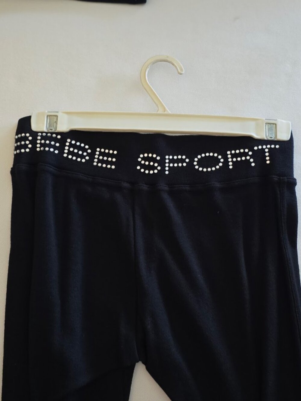 Y2K Black Bebe Sport Crystal Rhinestone Logo Flare Cotton Capri Cropped Pants XS
